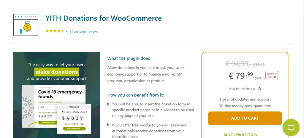 Yith Donations for Woocommerce plugin